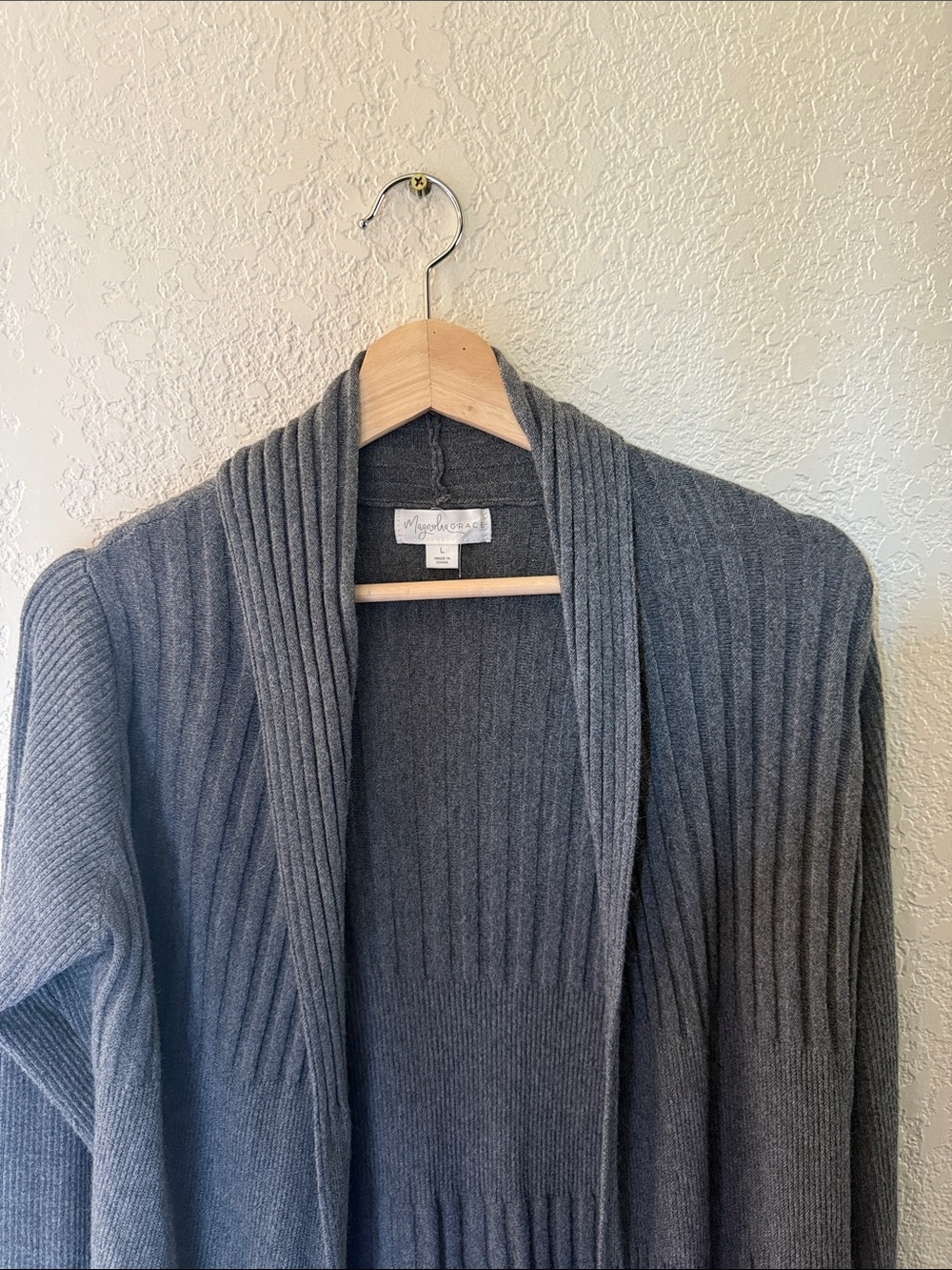 Open-Front Ribbed Long Cardigan Sweater - Gray - Picture 2 of 6